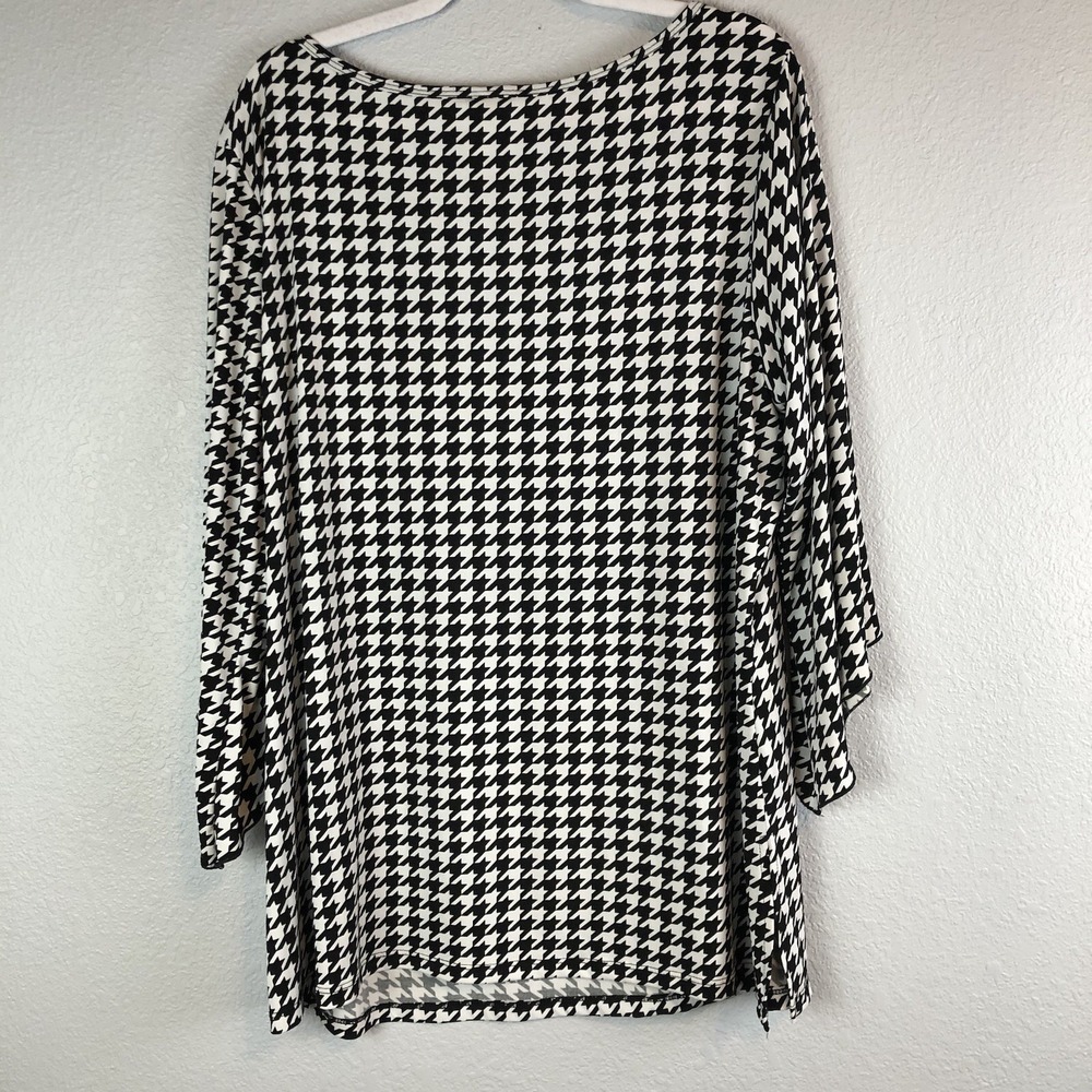 Venezia Womens Top 22/24 Long Sleeve Black White Houndstooth Pattern Made In USA - Picture 7 of 7